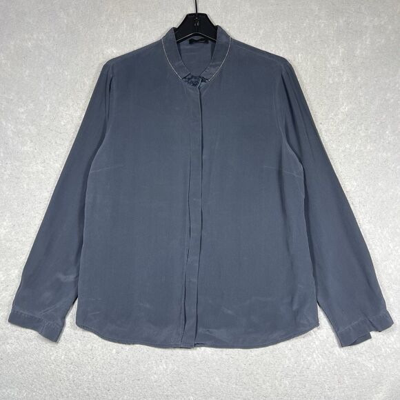 Peserico Silk Blend Tops Long Sleeve Beaded Trim - Gray Women’s 50 (Large) - Picture 1 of 13